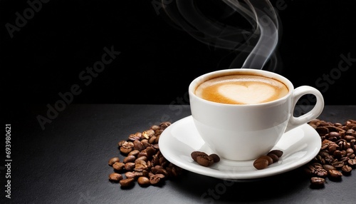 Cup of coffee over black background