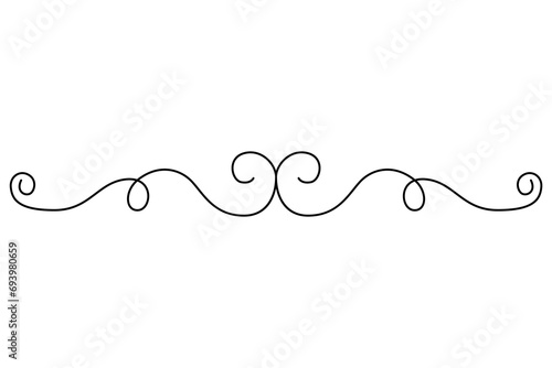 Flourish calligraphic design element. Page decoration symbol to embellish your layout. Linear of vintage swirl