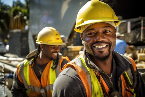 Portrait of smiling workers at the construction site