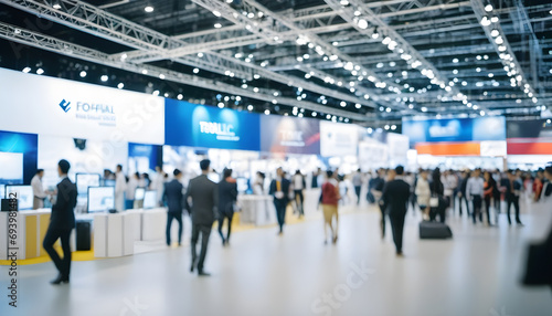 Blur,-defocused-background-of-public-exhibition-hall.-Business-tradeshow,-job-fair,-or-stock-market.-Organization-or-company-event,-commercial-trading,-or-shopping-mall-marketing-advertisement-concept