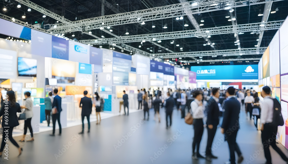 Blur,-defocused-background-of-public-exhibition-hall.-Business-tradeshow,-job-fair,-or-stock-market.-Organization-or-company-event,-commercial-trading,-or-shopping-mall-marketing-advertisement-concept
