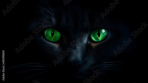 Black Cat with Green Eye with Dark Background photo
