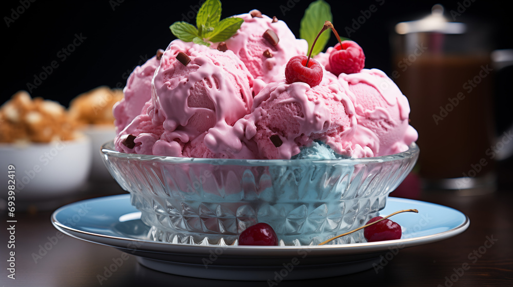 Bowl with delicious berry ice cream on a dark background Bowl with delicious berry ice cream on a dark background