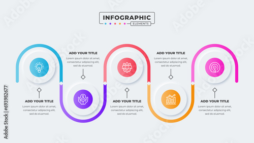 Vector presentation process infographic design template with 5 steps or options photo