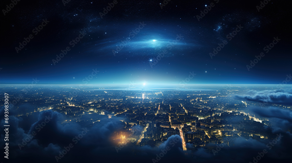 Obraz premium Panoramic view of planet earth with lights at night