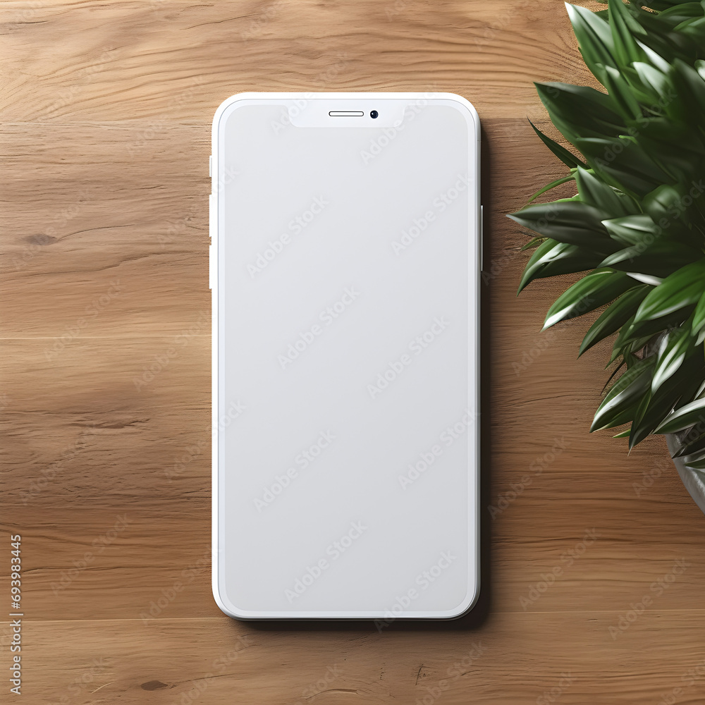 Smartphone mockup view from above on wooden background Smartphone mockup view from above on wooden background