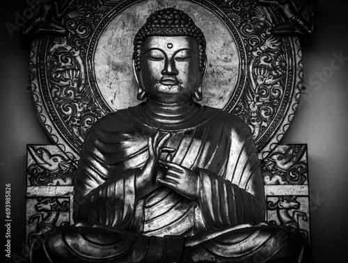 Black and white Buddha statue in the temple