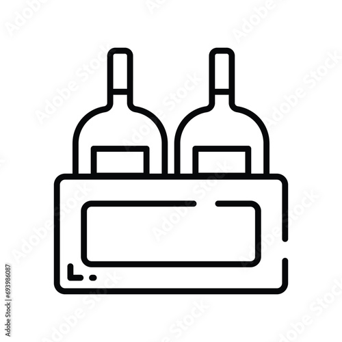 Editable icon of wine bottles crate, beer bottles inside wooden crate