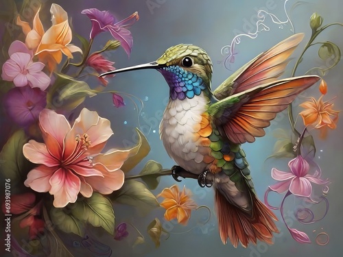 Un colibrí caprichoso con un toque mágico, que aporta vida y color al mundo con sus poderes místicos photo