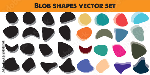 Blob shapes vector set. Organic abstract splodge elemets monochrome collection. Inkblot simple silhouette. Black and white minimal forms isolated on white background eps 10 
