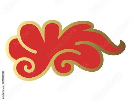 Clouds chinese style. Red and gold clouds, traditional Asian decorative retro element. Light cloud in paper cut style for festival