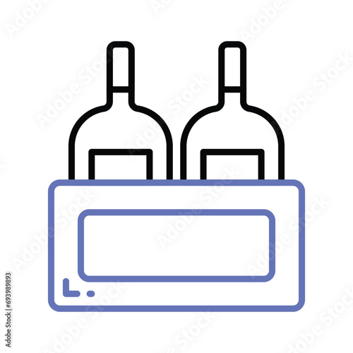 Editable icon of wine bottles crate, beer bottles inside wooden crate