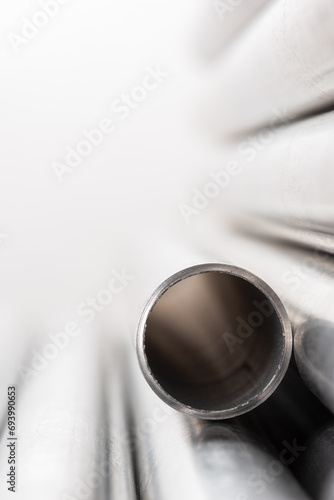 Aluminium pipes used for product of engineering construction, close-up