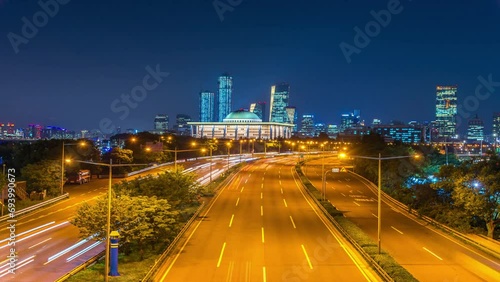 Time-lapse 4k Traffic car at National Asseembly in Seoul,South Korea