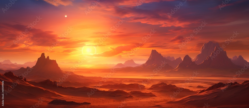 Mars-like Landscape with Sunrise