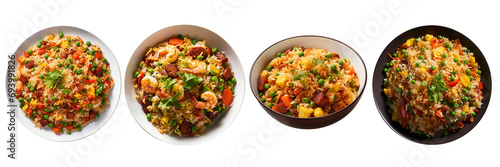 Set of fried rice isolated on transparent background. Asian chinese food vegetable fried rice on the plate with white background. Generative AI photo
