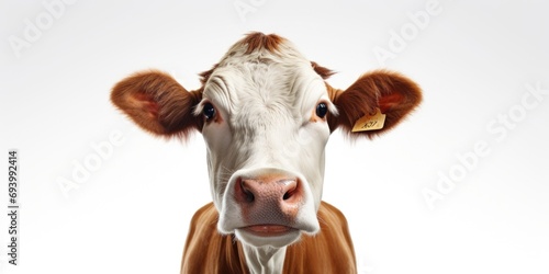 A brown and white cow with a tag in its ear. Suitable for agricultural and farming concepts © Fotograf