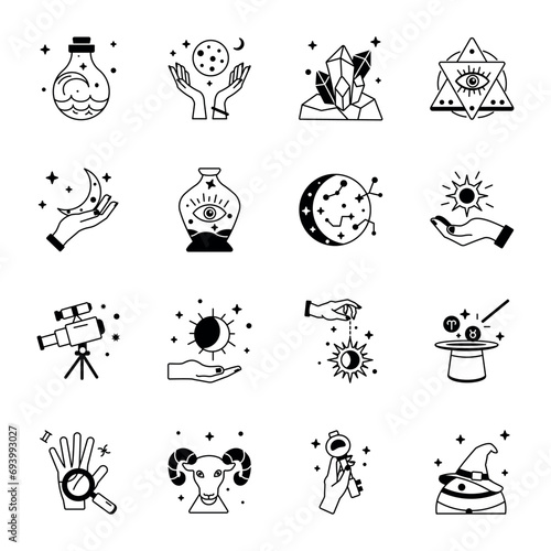Collection of Linear Style Esoteric Astrology Icons

