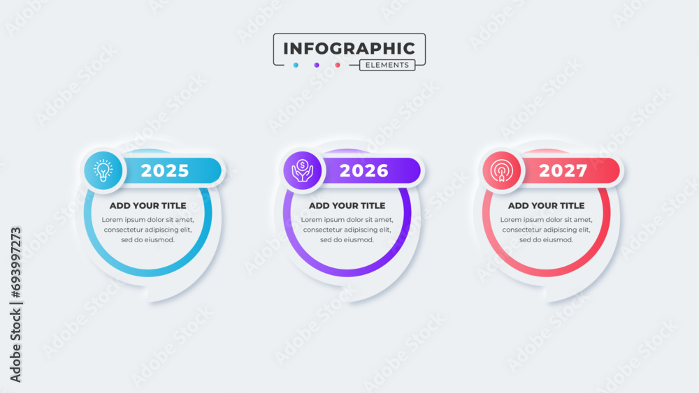 Vector speech bubble timeline infographic design template with 3 steps or options Vector speech bubble timeline infographic design template with 3 steps or options