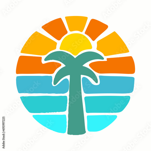 Minimalist color block coconut summer design illustration