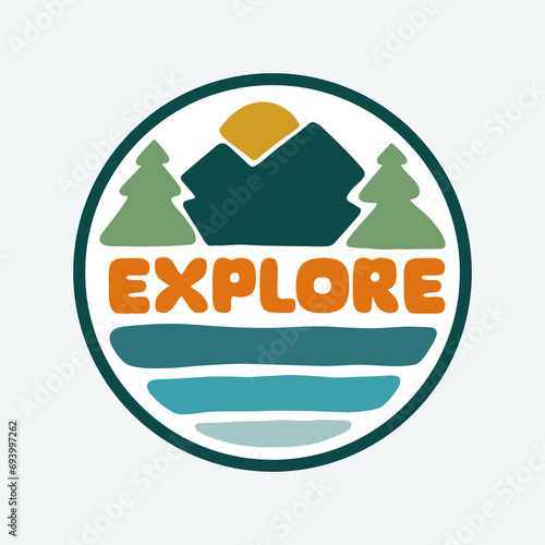 Canvastavla Mountain Explore Patch Badge T Shirt Design for Nature Lovers
