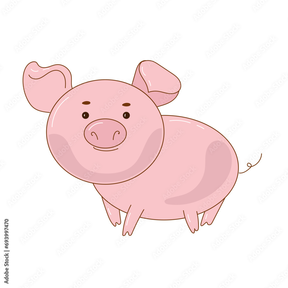 Cute funny cartoon pig character, vector farm animal illustration for kids. Cute funny cartoon pig character, vector farm animal illustration for kids.