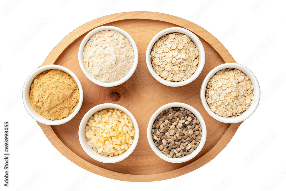 above view of multiple healthy oatmeal bowl with scatte above view of multiple healthy oatmeal bowl with scatte