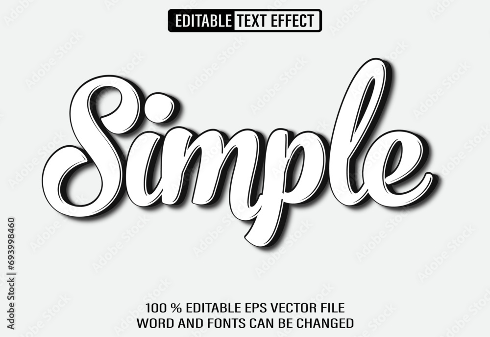 Editable 3d text style effect Simple black and white text effect