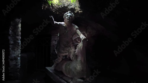  Exploring the thermal s mithraeum with statue depicting the God Mithras killing a bull