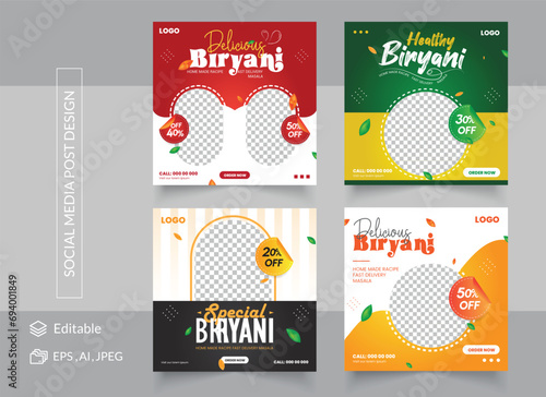 Biryani Social Media Post Design. food menu social media banner. fast food template design.