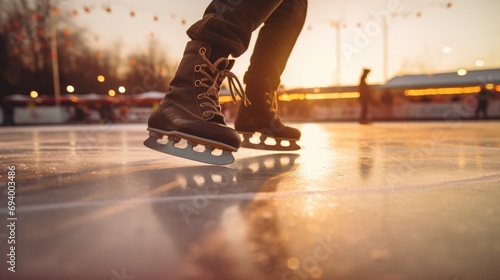 A person riding a skateboard on top of an ice rink. Suitable for sports and winter-themed designs