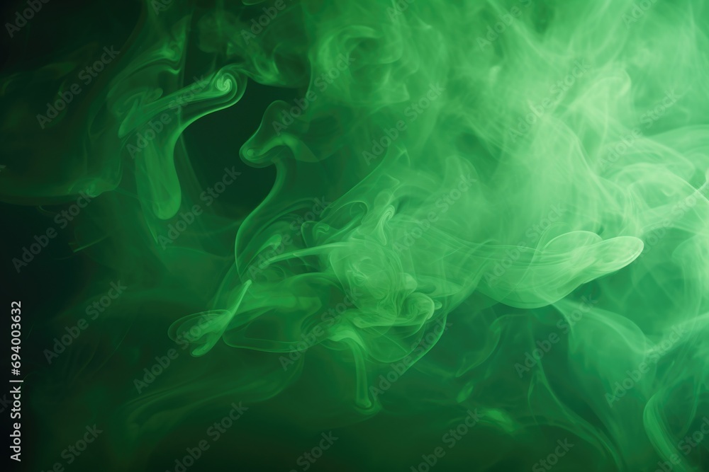 Close up view of green smoke on a black background. Perfect for adding a mysterious and captivating touch to any design project
