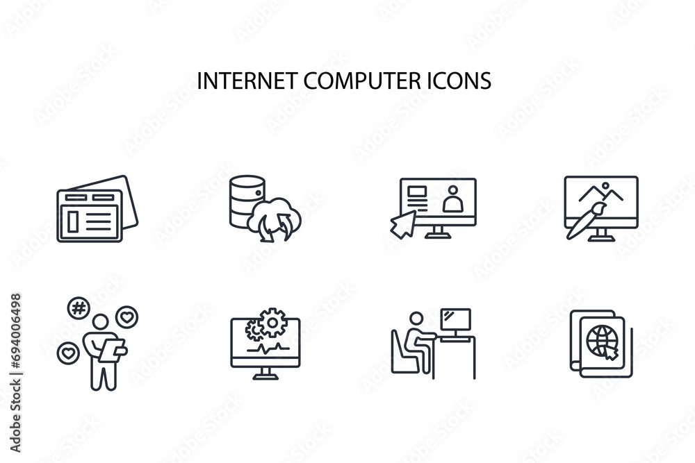 Internet computer icon set.vector.Editable stroke.linear style sign for use web design,logo.Symbol illustration.