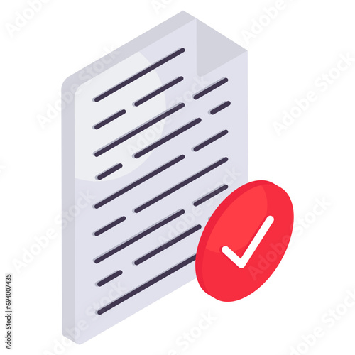 An icon design of verified file, isometric vector 