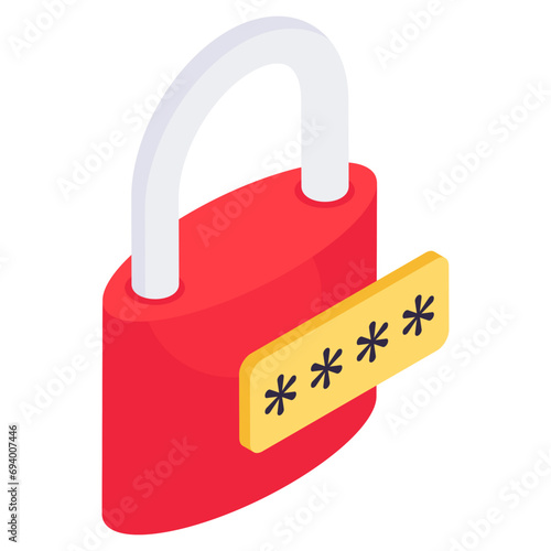An isometric design icon of password lock 