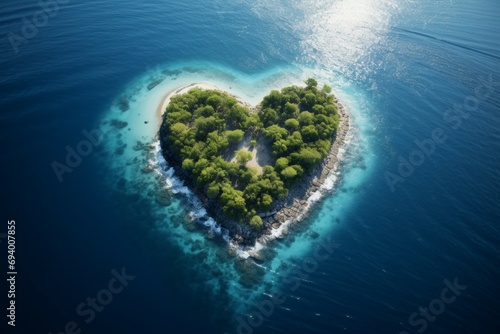 Southern resort island in the shape of a heart. Background with selective focus and copy space © top images
