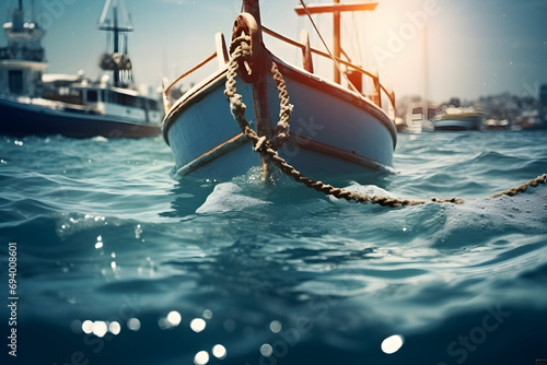Anker fällt ins Wasser im türkisfarbenen Ozean, generative photo