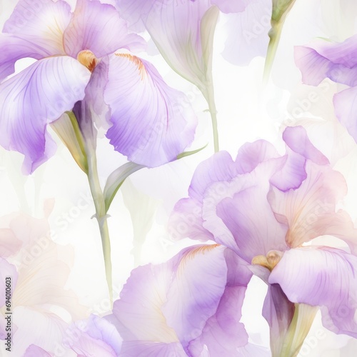 Delicate Pastel-Colored Irises Watercolor Pattern AI Generated