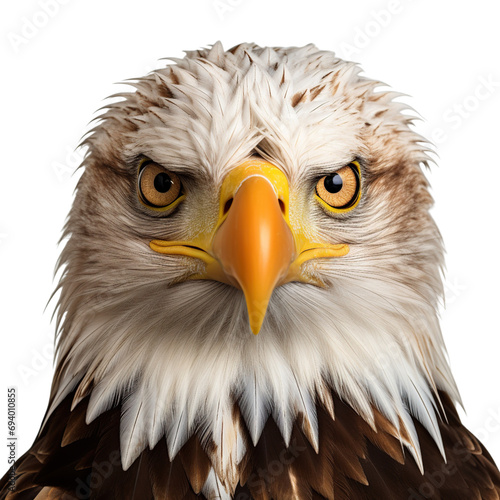 Portrait of eagle standing isolated on white background