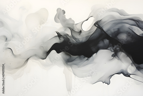 abstract black ink and water wash on white background