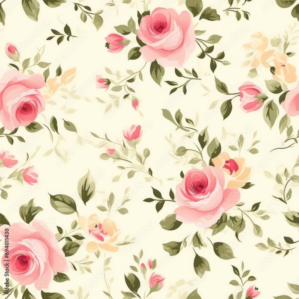 Vintage-inspired Pattern with Small Delicate Roses AI Generated