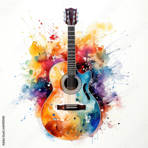 watercolor Guitar clipart, Generative Ai