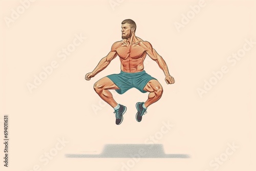 Illustration of a jumping squat home workout without equipment. Generative AI