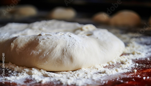 Raw Pizza Dough in a Kitchen