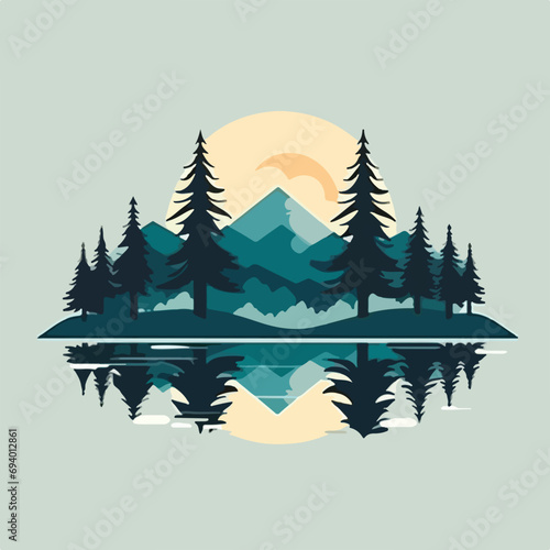Pine tree and lake by mountain