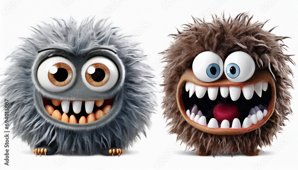 Fototapeta premium Set of funny shaggy furry angry monsters