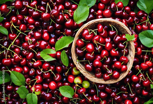 Summer's Delight A Basket of Ripe Cherries photo