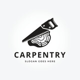 Saw carpentry silhouette symbol icon vector. Woodworking retro vintage logo vector illustration design
