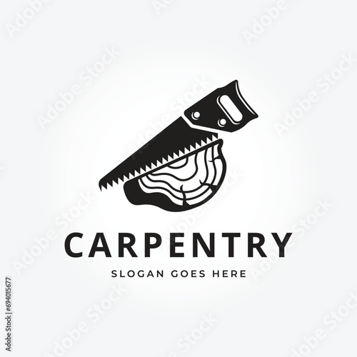 Saw carpentry silhouette symbol icon vector. Woodworking retro vintage logo vector illustration design