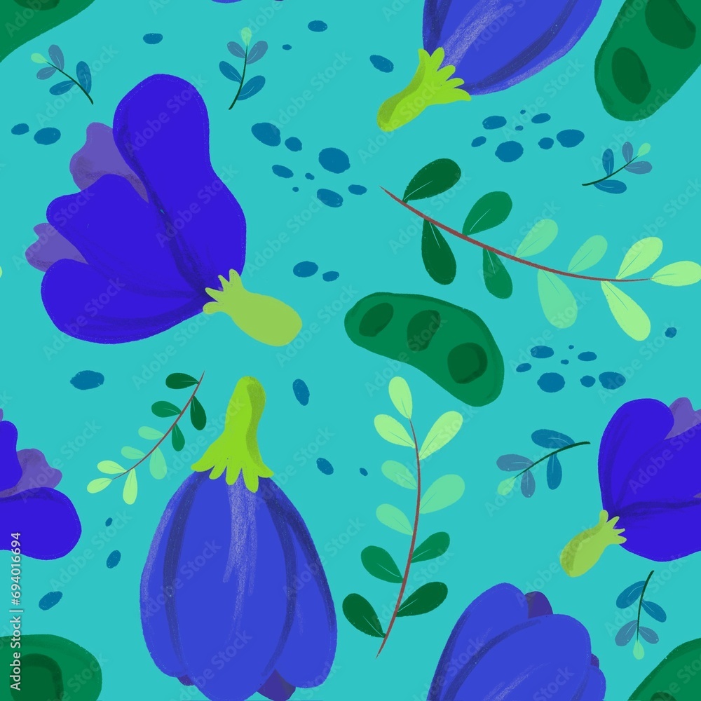 Naklejka premium Butterfly pea flower abstract background designed with hand drawn design in minimalist style. Contemporary collage print Modern pattern for design.